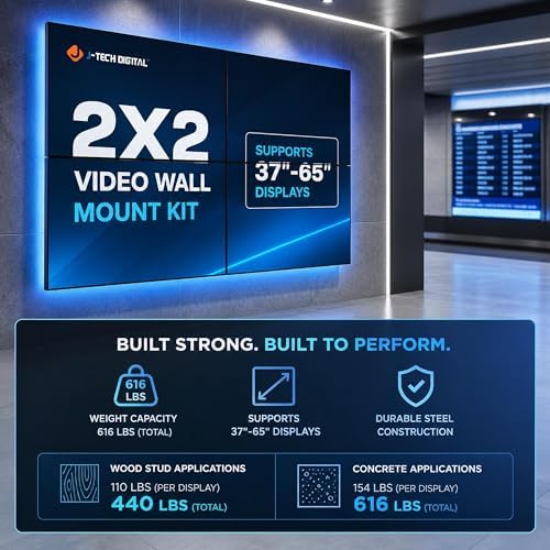 J-Tech Digital 2x2 TV Wall Mount Kit, Fits 4 Screens 37” – 65”with Adjustable Tilt, Leveling and Pop Out Arms, Wide VESA Patterns up to 600x400 [JTECH-VMM-KIT22] - Image 2