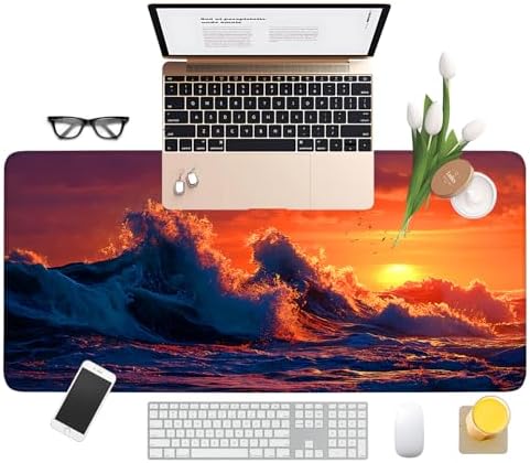 Sunset Waves Gaming Mouse Pad 35.4"x15.7" Large Extended Pad Desk Mat Anti-Slip Rubber Base & Durable Stitched Edges for Gamers Smooth Mouse Pad Writing Surface for Desk Office/Home - Image 3