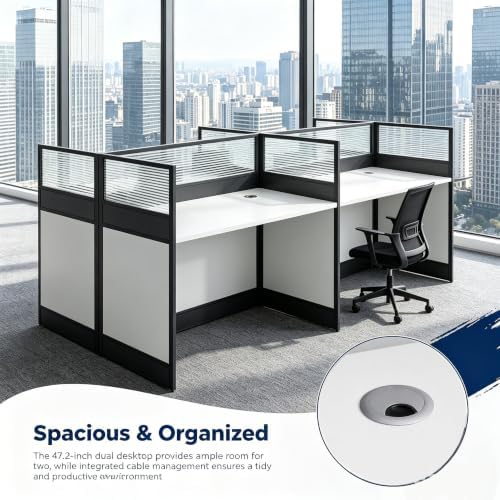 4-Person Office Cubicle Workstation Desk with Mute Privacy Panels & Cable Management, Computer Cubicles Desk for Home & Commercial Office Use, Walnut Finish - Image 3