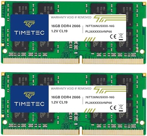 Timetec Premium 32GB KIT (2x16GB) DDR4 2666MHz (PC4-2666V) PC4-21300 SODIMM Laptop RAM – 260-Pin 1.2V CL19 Non-ECC Unbuffered Memory Module for Laptop, Notebook, Mini PC, All-in-One by Timetec