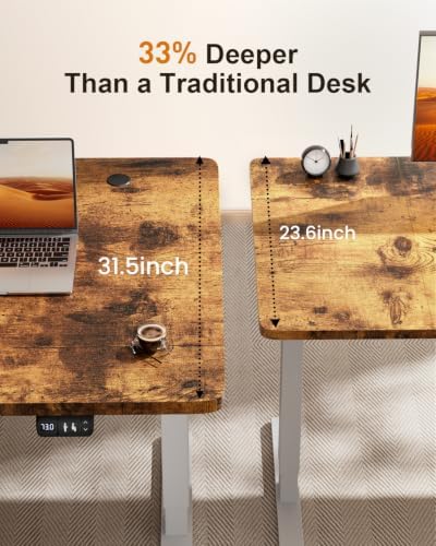 HLDIRECT 63" Electric Standing Desk with Power Outlets, Brown - Image 6