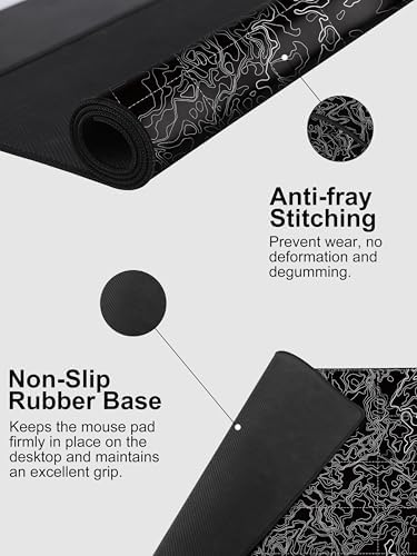 Mouse Pad with Wireless Charging, Large Desk Mat, Black Topographic Map #3 - Image 6
