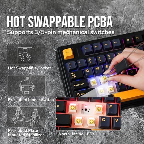 EPOMAKER x Aula F75 Gasket Mechanical Keyboard, 75% Wireless Hot Swappable Gaming Keyboard with Five-Layer Padding&Knob, BT/2.4GHz/USB-C, RGB (Black, Ice Vein Switch) - Image 4