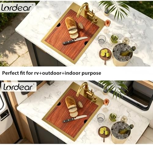 Bar Sink - Lordear 15x20 Inch Gold Bar Sink with Faucet Drop In Workstation 16 Gauge T304 Stainless Steel Single Bowl Top Mount Wet Bar RV Prep Outdoor Kitchen Sink 15x20x9 Inch - Image 4