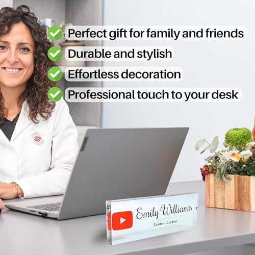 Customized Clear Acrylic Thick 8x3" Desk Name Plate Block with Personalized Logo - Professional Office Decor - Customized Acrylic Plate Gift for Teacher Co-workers (Logo (Clear Background)) - Image 4
