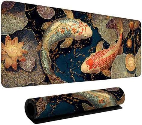 Koi Fish Gaming Mouse Pad 31.5"x11.8" Large Extended Pad Desk Mat Anti-Slip Rubber Base & Durable Stitched Edges for Gamers Smooth Mouse Pad Writing Surface for Desk Office/Home by LEIWEIHOPE