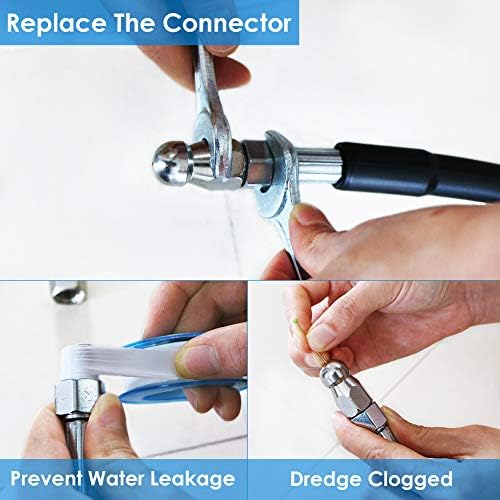 Sewer Jetter Kit for Pressure Washer 100FT, 5800PSI Drain Cleaner Hose 1/4 Inch NPT Corner, Rotating and Button Hose Sewer Jetting Nozzle Pearl Corsage Pin Waterproof Tape with 2 Spanner - Image 5