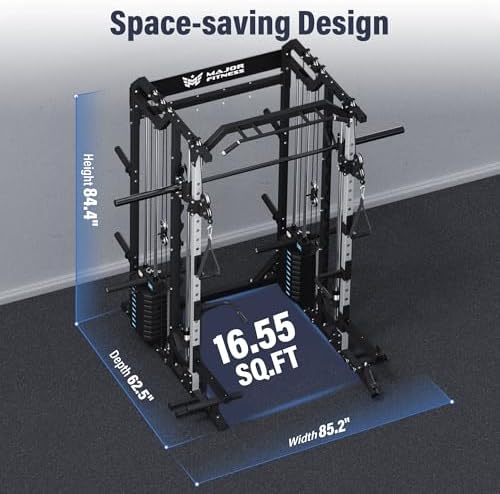 Major Fitness Drone2 Advanced Training Smith Machine – All-in-One Home Gym Squat Rack with Aluminum Pulley Set, Weight Bar, Dual LAT Pull-Down Systems & Cable Crossover Machine for Full-Body Workouts - Image 6