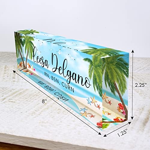 Artblox Office Desk Name Plate Personalized | Custom Name Plates for Desks | Sea Beach Design On Clear Acrylic Glass | Office Desk Decor - (8" x 2.5") - Image 3