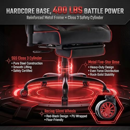 Big and Tall Gaming Office Chair 400lbs - Heavy Duty Ergonomic Computer Desk Chair with Footrest, Adjustable Armrests, High Back PU Leather with Racing Style (Black/Red) - Image 3