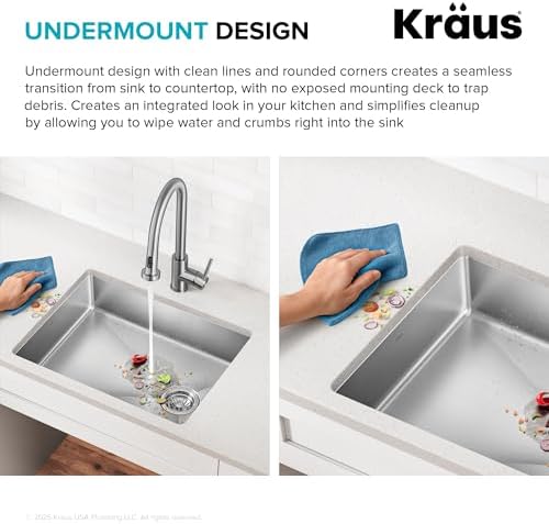 KRAUS Fairlane 25-inch ADA Compliant Undermount Single Bowl 18-Gauge Stainless Steel Kitchen Sink, KHU640-25-5.5 - Image 6