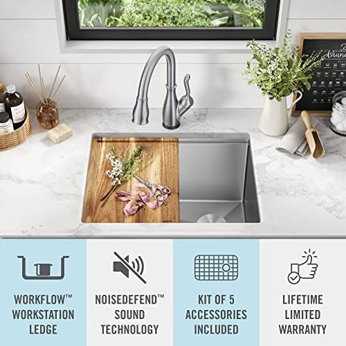 DELTA FAUCET Lorelai 24-inch Workstation Laundry Utility Kitchen Sink Undermount 16 Gauge Stainless Steel Single Bowl with WorkFlow Ledge and a Kit of 5 Accessories, 95B9132-24SL-SS - Image 3
