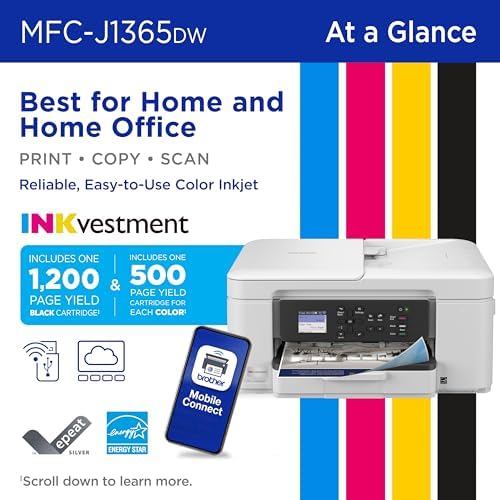 Brother INKvestment 1365 Wireless Color Inkjet All-in-One Printer with Automatic Duplex Printing and 1.8” Color Display | Includes Refresh Subscription Trial(1) (MFC-J1365DW) - Image 2