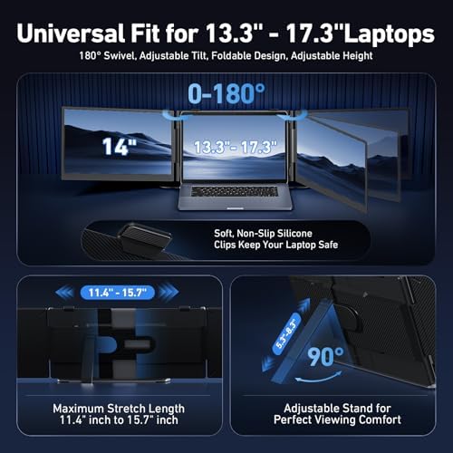 Vixtan 14" Triple Laptop Screen Extender, 3.0 lbs Lightweight FHD IPS Portable Monitor for Laptop, USB-C Plug & Play Multi Screen Attachment for 13-17.3" laptops with Windows/Mac/Chrome - Image 5