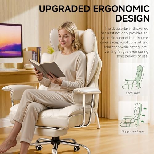 COMHOMA Big and Tall Office Chair, High Back Leather Gaming Chair with Footrest, Executive Ergonomic Office Chairs with Pocket Spring Lumbar Support and with Outward Fixed Soft Armrests - Image 5