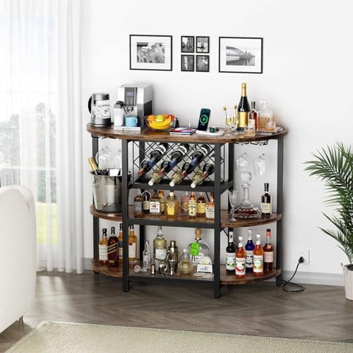 Zarler Bar Cart with Power Outlet Easy to Assemble, LED Home Bar Cabinet for Liquor, 47.3" L x 15.8" D x 36" H Metal Mini Bar Table with 4-Tier Storage, Brown - Image 7