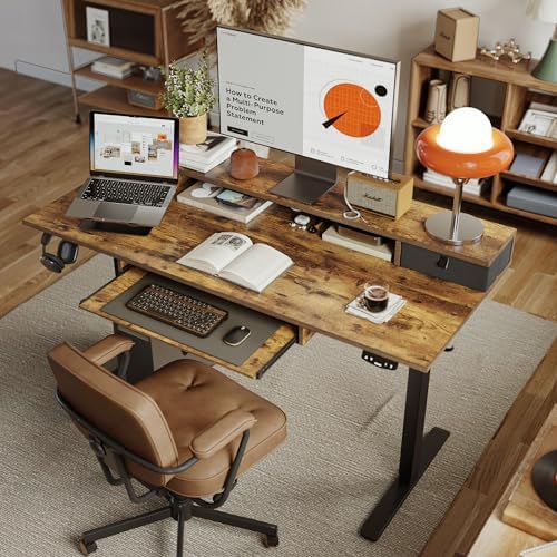 Agilestic 55 Inch Standing Desk with Drawers & Keyboard Tray, Rustic Brown - Image 2