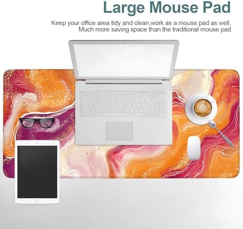 Pink Marble Gaming Mouse Pad 35.4"x15.7" Large Extended Pad Desk Mat Anti-Slip Rubber Base & Durable Stitched Edges for Gamers Smooth Mouse Pad Writing Surface for Desk Office/Home - Image 7