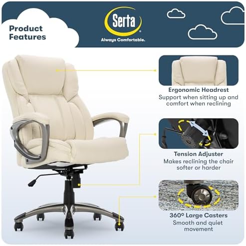 Serta Ergonomic Executive Office Chair with Lumbar Support, Leather Chair - Image 3