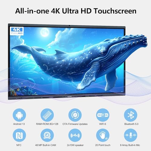 65" Smart Board Digital Whiteboard as 4K UHD Interactive Display Touchscreen,Android 13,8GB+128GB,20-Point Touch,Ideal for Business Meetings,Home Offices,and classrooms,Dual-System Support - Image 2