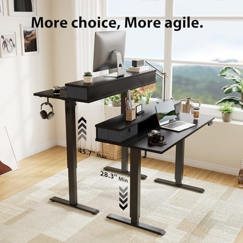 Agilestic 63 * 24 Inch Electric Standing Desk with Drawers, Black - Image 4