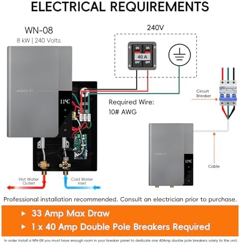 8kW Tankless Water Heater Electric 240V, Up to 1.9 GPM ETL - Image 2
