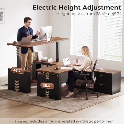OffiGo Executive 63 Inch L Shaped Electric Standing Desk, Walnut+Black - Image 5