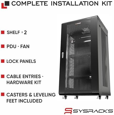 22U Wall Mount Server Rack Cabinet 24” Deep, 19” Network Enclosure for Home Lab with Fan, PDU, 2 Shelves, Casters & Feet, Locking Mesh Door - Image 4