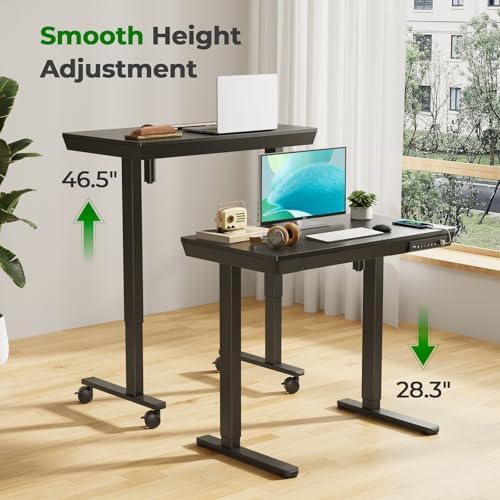 35" Electric Standing Desk with Drawer, 4 Lockable Wheels - Image 5