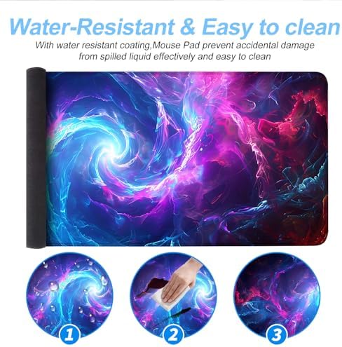 Galaxy Swirl Mouse Pad XXL – Large Extended Desk Mat with Blue & Pink Energy Nebula, Cosmic Gaming Mousepad with Non-Slip Base for PC, Office, Streamers,31.5 x 11.8 in - Image 5