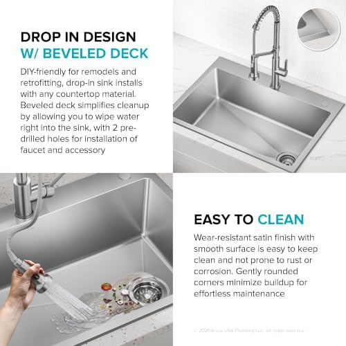 KRAUS Fairlane 18 in Drop In Single Bowl Stainless Steel Kitchen Sink - Image 4