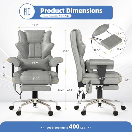 Executive Office Chair with7-Point Massage Heated, Footrest, Gray - Image 3