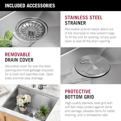 DELTA FAUCET Rivet 24-inch Workstation Laundry Utility Kitchen Sink Undermount 16 Gauge Stainless Steel Single Bowl with WorkFlow Ledge and a Kit of 5 Accessories, 95B9031-24SL-SS - Image 6