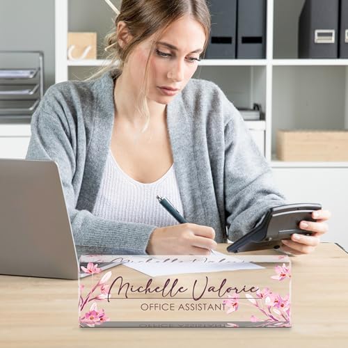 Personalized Name Plate for Desk, Custom Desk Name Plate, Acrylic Name Plate Office Desk Accessories, Personalized Office Gifts for Coworkers Teachers, Employee Appreciation Gifts (A-Pink Flower) - Image 6