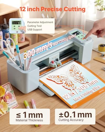 VEVOR Vinyl Cutting Machine, 12 in, Touchscreen-Controlled Vinyl Cutter, 20000+ Built-in Design Resources, Compatible with Mac, Windows, Android and iOS, for Creating Customized Crafts Cards, Decor - Image 2