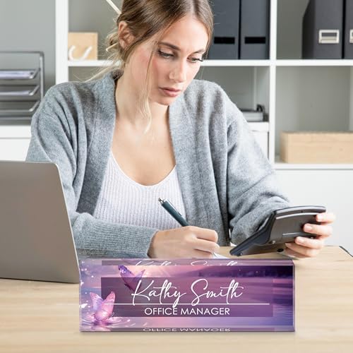 Personalized Name Plate for Desk, Custom Desk Name Plate, Acrylic Name Plate Office Desk Accessories, Personalized Office Gifts for Coworkers Teachers, Employee Appreciation Gifts (Pink Butterfly) - Image 6