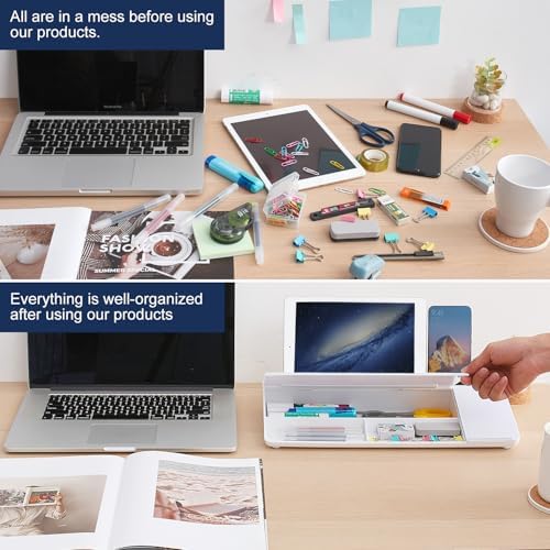 Small Glass Desktop Whiteboard Dry-Erase-Board - Computer Keyboard Stand with Wireless Charger White Board Surface Pad with Drawer, Desk Organizers with Accessories for Office, Home, School Supplies - Image 3