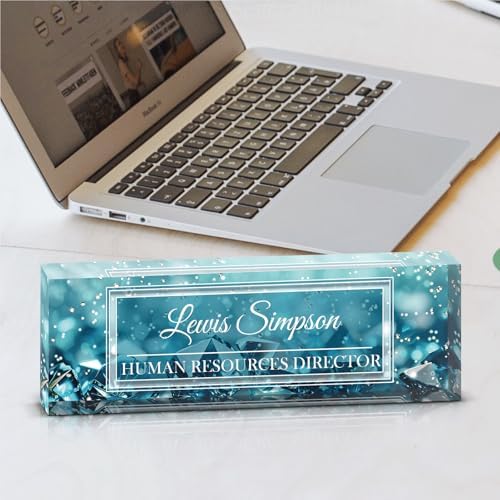 Custom Name Plate for Desk, Office Desk Double sided pattern Name Plate Personalized Office Desk Decor for Women and Men, Teacher Nurse Boss Employee Appreciation Gifts (green gemstone, customization) - Image 3