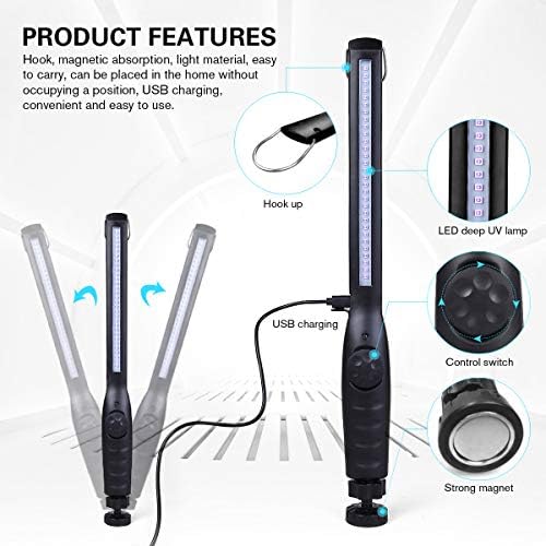 UV Light Sanitizer, Portable UV Light Disinfection Lamp USB Rechargeable Ultraviolet Light Sanitizer for Home Hotel Travel Car UV Light Sanitizer Wand - Image 4