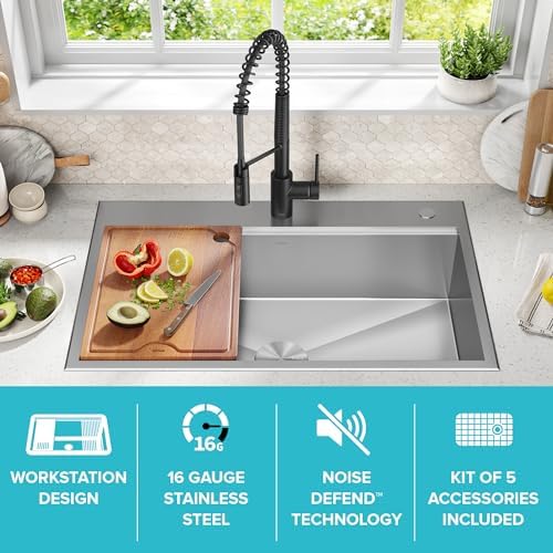 KRAUS Stainless Steel 33 in 16 Gauge Drop In Workstation Sink - Image 2