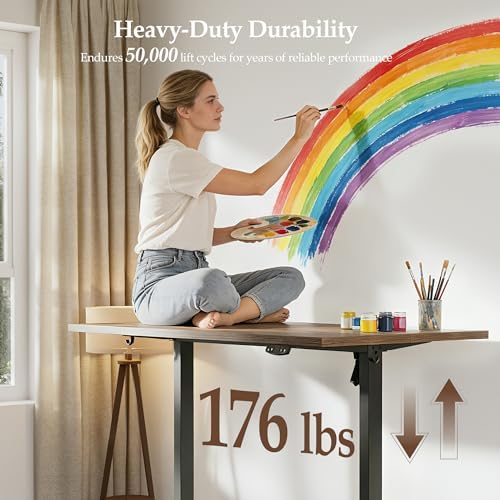 Klicelor 63 x 28 Electric Standing Desk, Sit Stand Up Home Office Desk, Height Adjustable Deep Cumputer Table with Memory Presets and Hooks, Two Pieces, Rustic Brown - Image 6