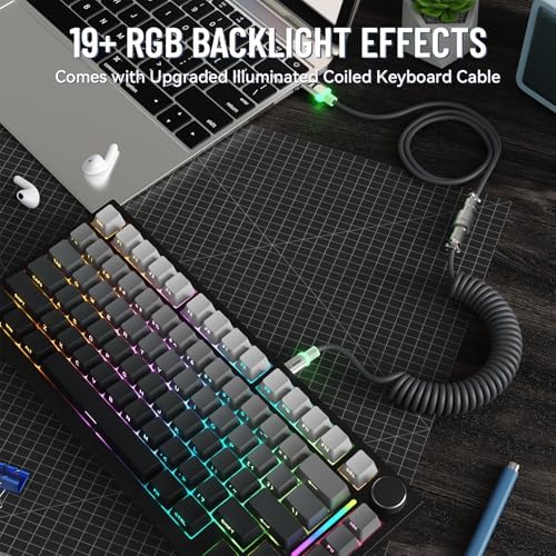 ATTACK SHARK X820 Ultra Wireless Mechanical Keyboard with TFT Smart Display&Knob,75% Bluetooth/2.4GHz/USB-C Wired Gaming Keyboard,Gasket-Mounted Linear Switch with Coiled Cable,for Win/Mac-Moonlit - Image 5