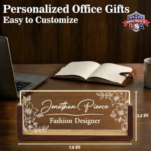 Custom Name Plate for Desk with LED Walnut Frame, Office Desk Decor - Image 4
