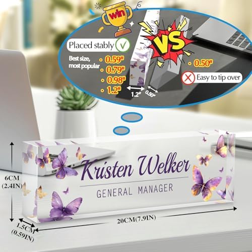 Custom Office Name Plate for Desk - Desk Name Plate Personalized Gifts for Coworkers, Boss, Employees, Teacher, Nurse - Office Desk Decor for Women Men - Employee Appreciation Gifts (Purple Butterfly) - Image 2