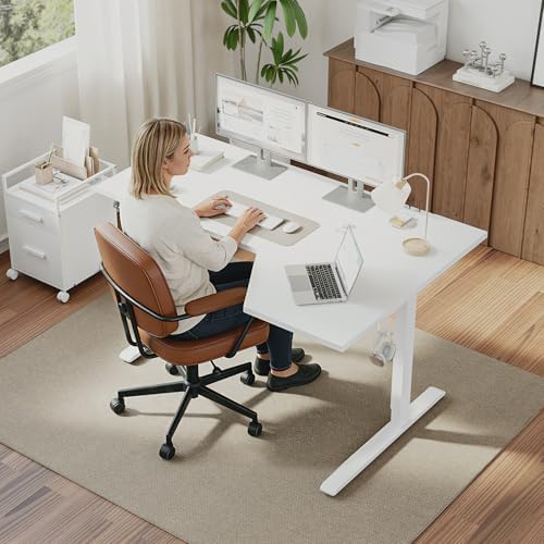 Klicelor L Shaped Standing Desk 59 x 35.4 Inch, Electric Height Adjustable Corner Desk for Home Office Workstation, Ergonomic Sit Stand Computer Table with Memory Controller, White - Image 2