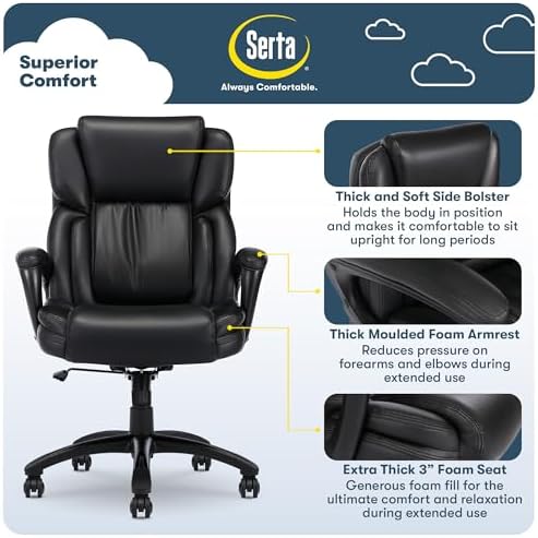 Serta Ergonomic Executive Office Chair with Lumbar Support, Leather Chair - Image 4