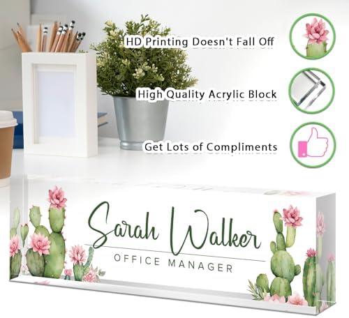 Custom Name Plate for Desk - Desk Name Plate Personalized - Office Desk Accessories - Employee Teacher Appreciation Gifts for Coworkers - Acrylic Cactus Office Desk Decor - Office Gifts for Women Men - Image 3