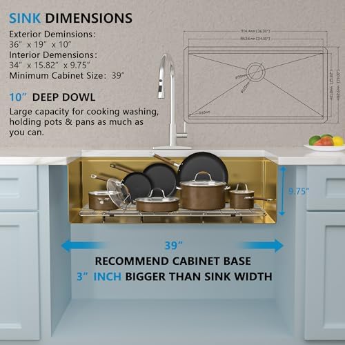36"x19" Brushed Gold Undermount Kitchen Sink Ledge Workstation - Image 5