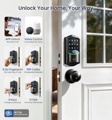 Veise VE027-K WiFi Smart Deadbolt Locks with 2 Knobs Set, Matte Black - Image 2