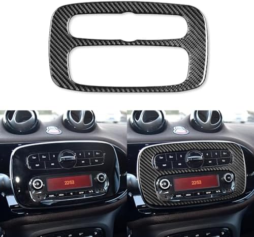 Car Central Console Radio CD Player Control Panel Decoration Sticker Real 3K Black Carbon Fiber Trim Compatible with Benz Smart 2016 2017 2018 2019 2020 2021 Auto Interior Accessories by PJFUS